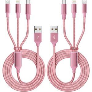 Multi Charging Cable(2Pack 4FT), 3 in 1 Charging Cable Nylon Braided USB